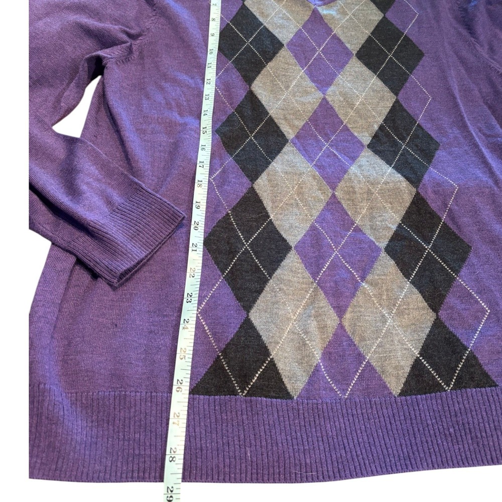 Apt. 9 Mens Purple Argyle V-Neck Sweater Merino Wool Blend Large L Long Sleeve - Picture 5 of 6